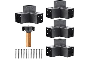 NRSPP 4 Pcs Pergola Bracket (Actual: 3."6x3.6) Pergola Kit 3-Way Right Angle Corner Bracket with Black Powder Coated,Woodwork DIY Pergola Kit & Post Base Brackets for Gazebos, Patio Pergola
