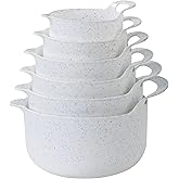 COOK WITH COLOR Nesting Plastic Mixing Bowl Set with Pour Spouts and Handles, Speckled White, 6 Piece Non-Slip