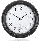 Aurowit Atomic Outdoor Wall Clock Sealed Waterproof Clock with Temperature | Auto-Set Time, Easy to Read - Large Patio, Pool 18 Inch Clock for Outside, Backyard, Garde