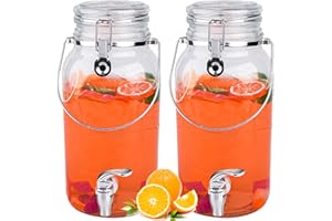 Eleganttime 1 Gallon Glass Drink Dispensers for Parties,2 Pack Beverage Dispenser With Spigot,Laundry Detergent Dispenser Punch Bowls Juice Water Dispenser for Parties