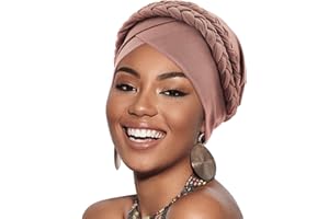 DRESHOW African Women Turban Caps Beanie Twist Headscarf Pre-Tied Double Twisted Braid Hair Cover Wrap Hat Chemo Cancer Cap