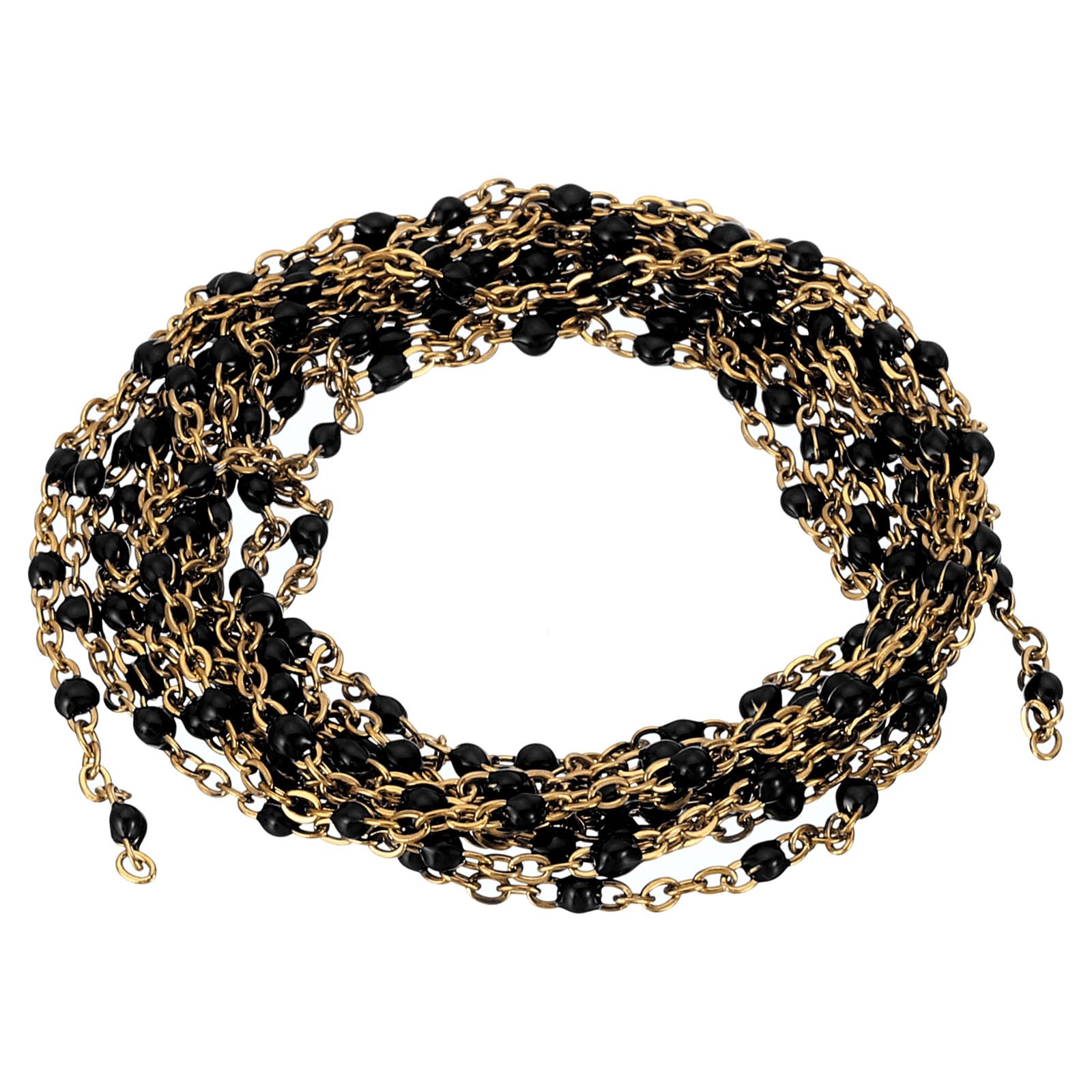 PATIKIL 2m/6.6 Feet Stainless Steel Cable Chain, Gold Link Chain Enamel Beads Satellite for Jewelry Making DIY Necklace Bracelet Accessories, Black