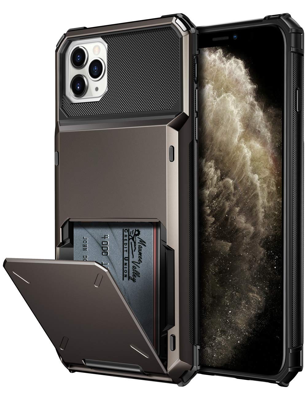 Coolden for iPhone 11 Pro Max Case Wallet 4 Card Pocket Protective Shockproof Heavy Duty Hard Back Card Holder Phone Case Cover for iPhone 11 Pro Max (Gun Metal)