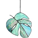 Lcensp Handmade Monstera Leaf Stained Glass Window Hangings Suncatcher, Tiffany Style Stained Glass Monstera Leaf Gifts for Women Mom Teacher,Wedding Birthday Christmas Celebration Gift