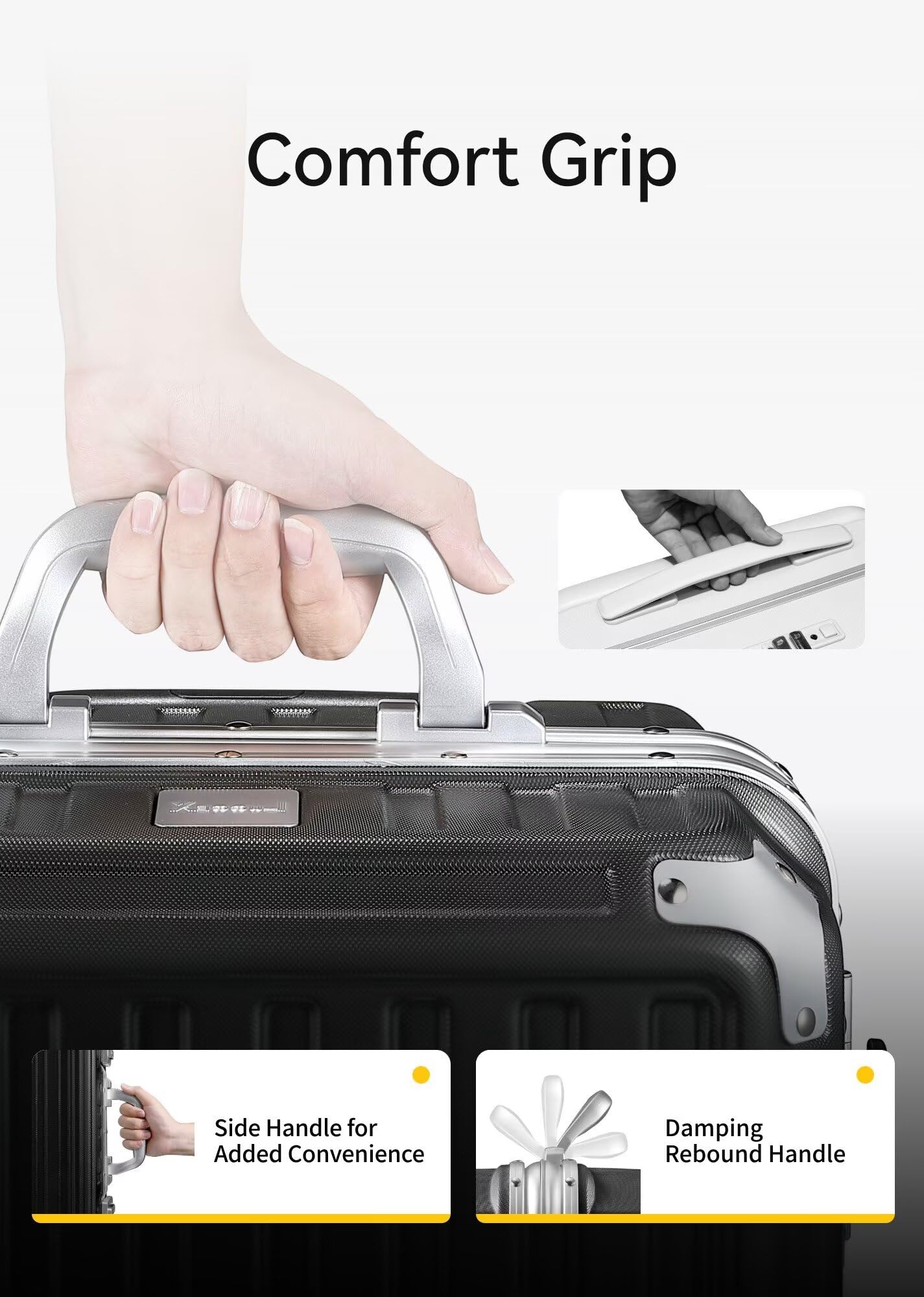 LUGGEX Carry On Luggage with Spinner Wheels, 20 Inch Aluminum Frame Zipperless Polycarbonate Hard Shell Suitcase, Charcoal Metallic