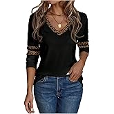 SOLY HUX Women's Leopard Print Long Sleeve T Shirts V Neck Fall Tops Cheetah Casual Vintage Tees