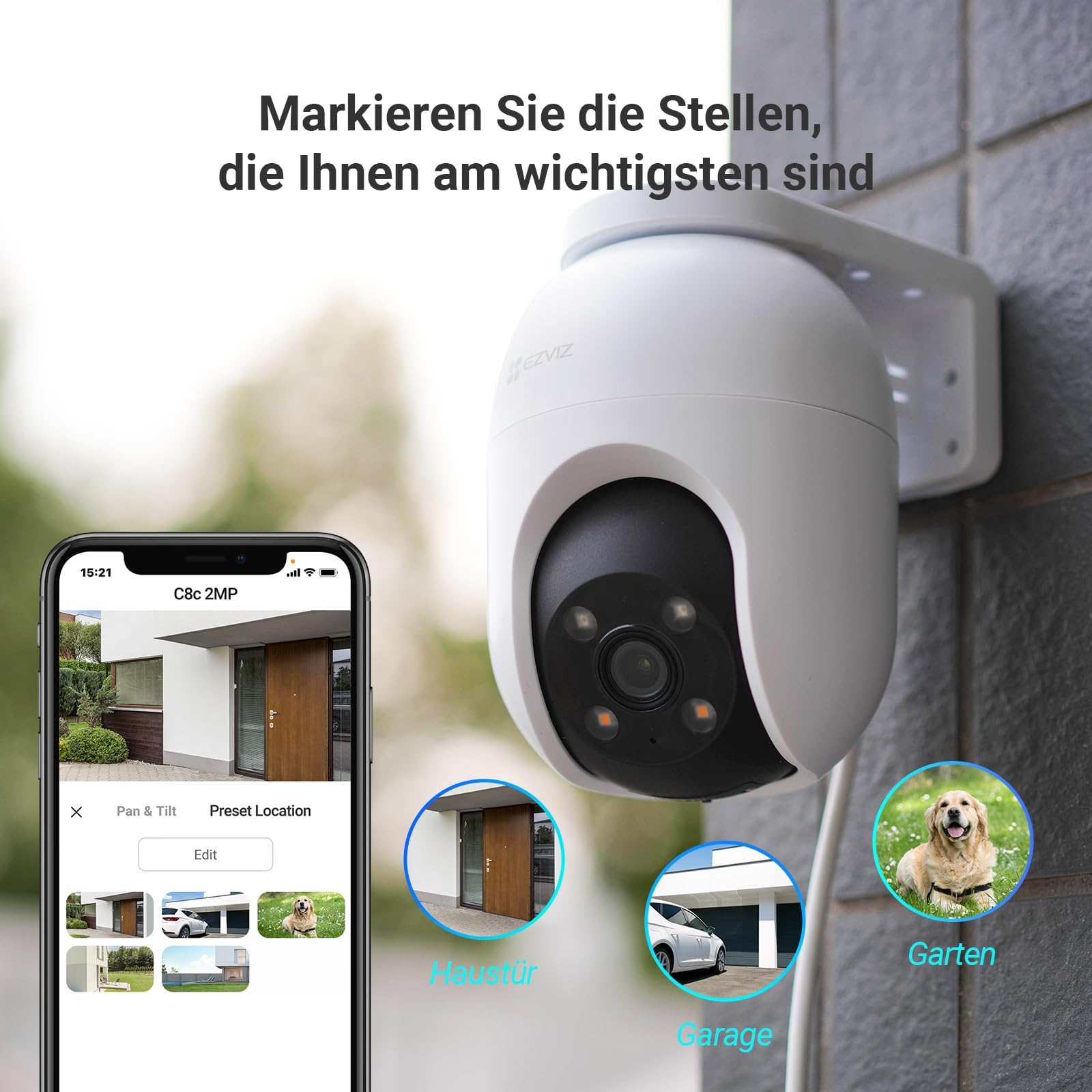 EZVIZ 2MP Überwachungskamera Aussen, WLAN IP Kamera mit 360° Abdeckung und Zwei-Wege-Audio, Personenerkennung mit Smart Tracking, Aktive Verteidigung mit Ton und Licht, wasserdicht, C8c 2 Pack 8