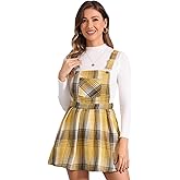 Allegra K Women's Plaid Overall Dress Cute Checkered A-Line Bib Pinafore Mini Short Skirts