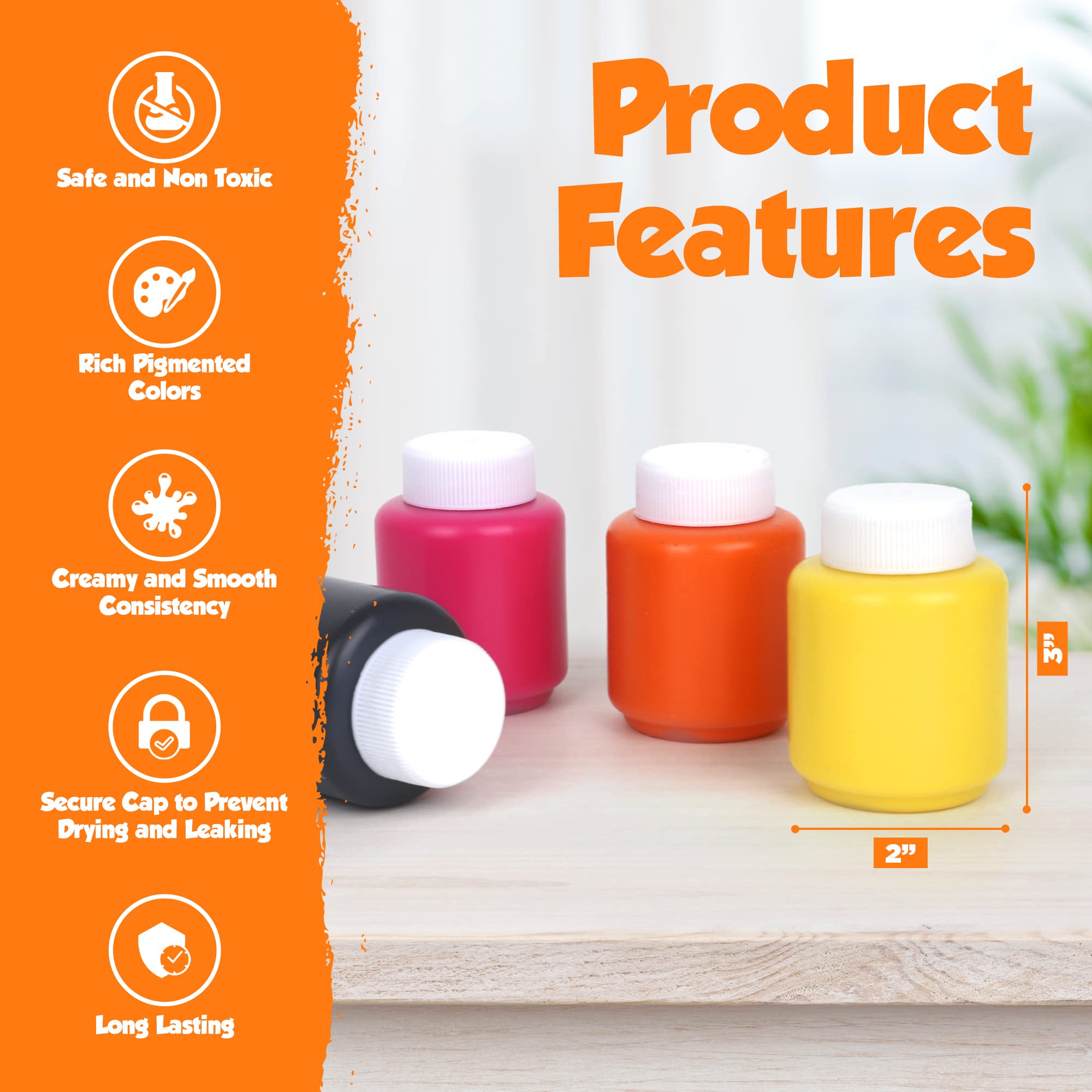Kids Painting Set, Washable Paint for Kids 12 Colors, Non Toxic Tempera Paint 2 oz Each, Paints for Toddlers Art, Craft, School and Home Finger Paints Projects