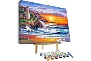 VIGEIYA DIY Paint by Numbers for Adults Include Framed Canvas and Wooden Easel with Brushes and Acrylic Pigment Mother's Day Gift 16x20inch (Sunset)