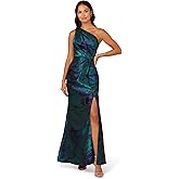 Adrianna Papell Womens One Shoulder Jacquard Gown