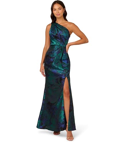 Adrianna Papell Women's Foil Asymmetric Gown, Champagne/Gold, 6
