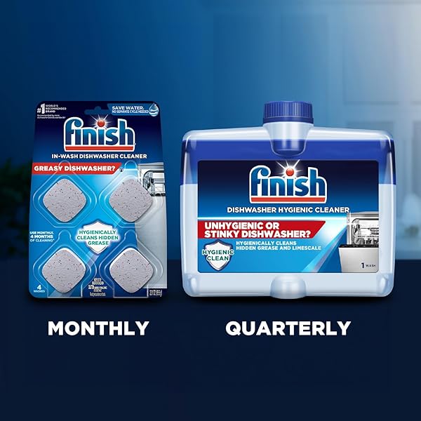 FINISH DISHWASHER CLEANER TABLETS, DEEP CLEANS HIDDEN GREASE & GRIME, FIGHTS ODORS, NO EXTRA WASH CYCLE, HELPS MAINTAIN DISHWASHER, 12 MONTH SUPPLY, 12 COUNT