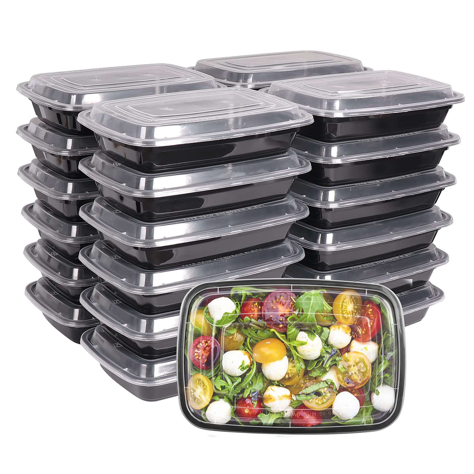 HYCKee [25pack] Meal Prep Containers Reusable 1 Compartment with Lid for Food Storage, 750 ML Bento Lunch Box Plastic Black, Food Prep Containers for Meal Prep, 28 OZ Lunch Containers