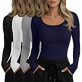 Yearntown 4 Pack Plus Size Underscrub Long Sleeve for Women, Cotton Blend Scoop Neck Undershirts, Nurse Fitted Basic Tops