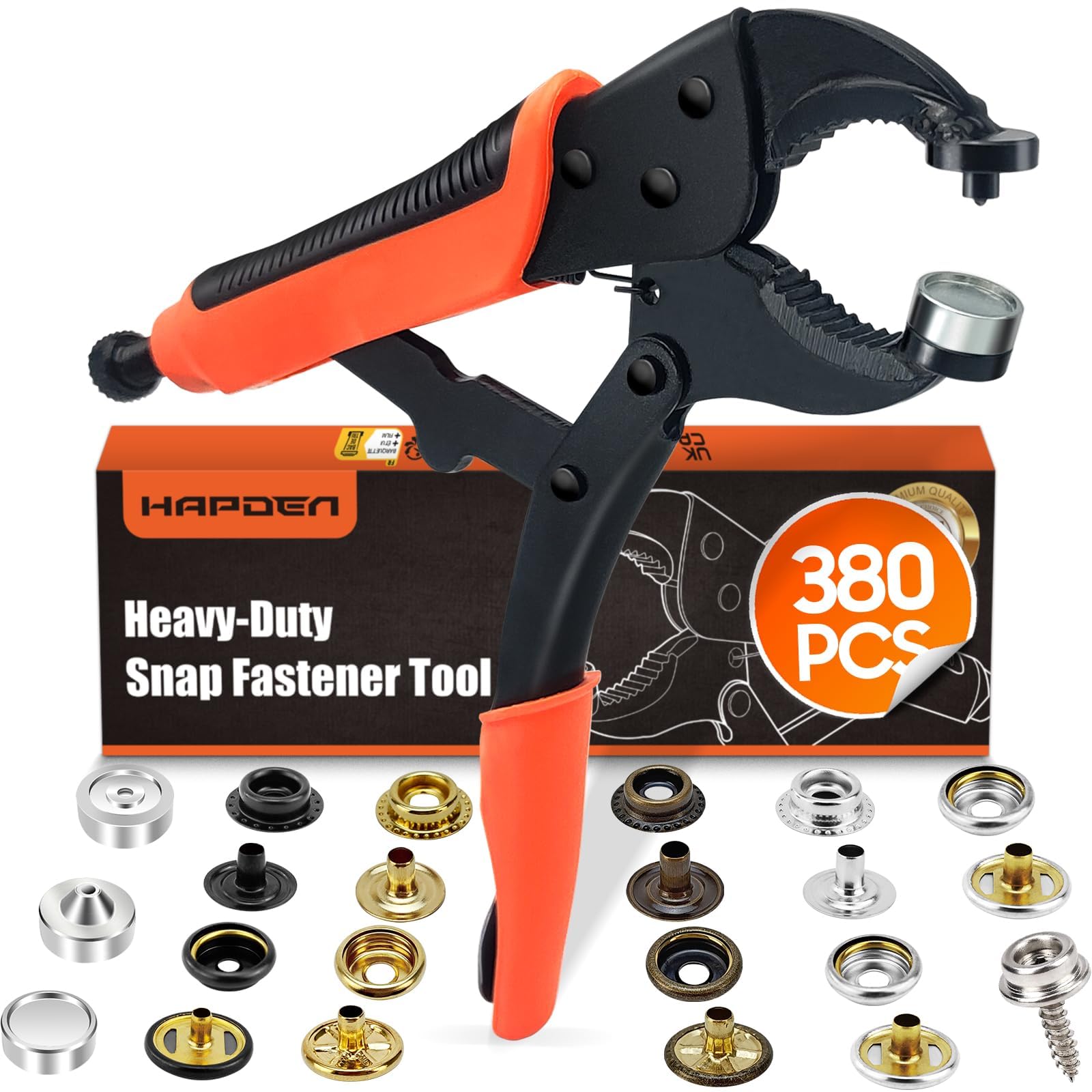 Heavy Duty Snap Fastener Tool Adjustable Vice Grip Snap Setter Tool Includes 40 Sets 15mm Snaps for Boat Cover, Replacing Metal Snaps, Repairing Boat Covers, Canvas, Sewing, Tarps (Orange1)