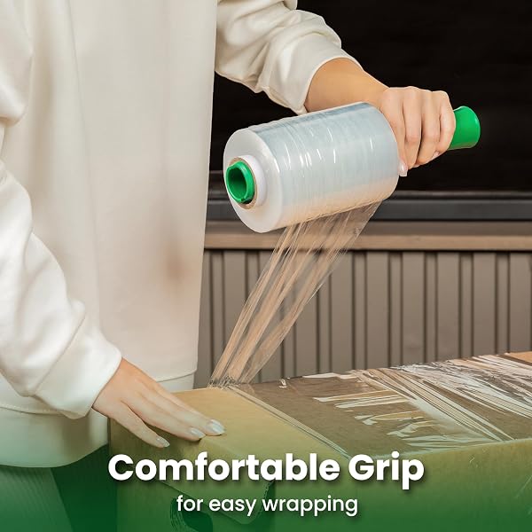 LEDRONA 4 ROLL STRETCH WRAP FOR MOVING WITH HANDLES – 5IN WIDE, 1000FT PLASTIC STRETCH WRAP ROLL FOR PACKING, WRAPPING FURNITURE, PALLET, LUGGAGE, BOXES – CLEAR SHRINK FILM – MOVING SUPPLIES