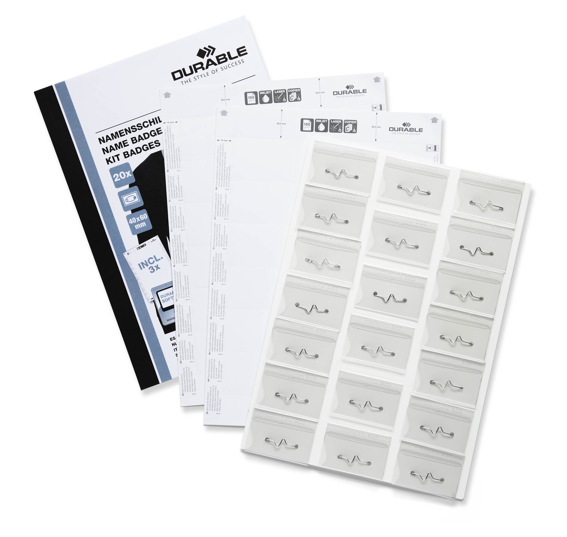 Durable Name Badge Set with Pin 40 x 60 mm (Pack of 20)