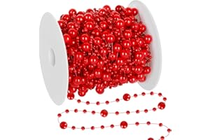 ARROWOM 100 Feet Christmas Tree Beads Garland, Red Faux Pearl Strands Chain, Plastic Beaded Garland for Christmas Tree, Artificial Pearl Garland Roll for Christmas Tree Decorations Wreath Mantle Fireplace