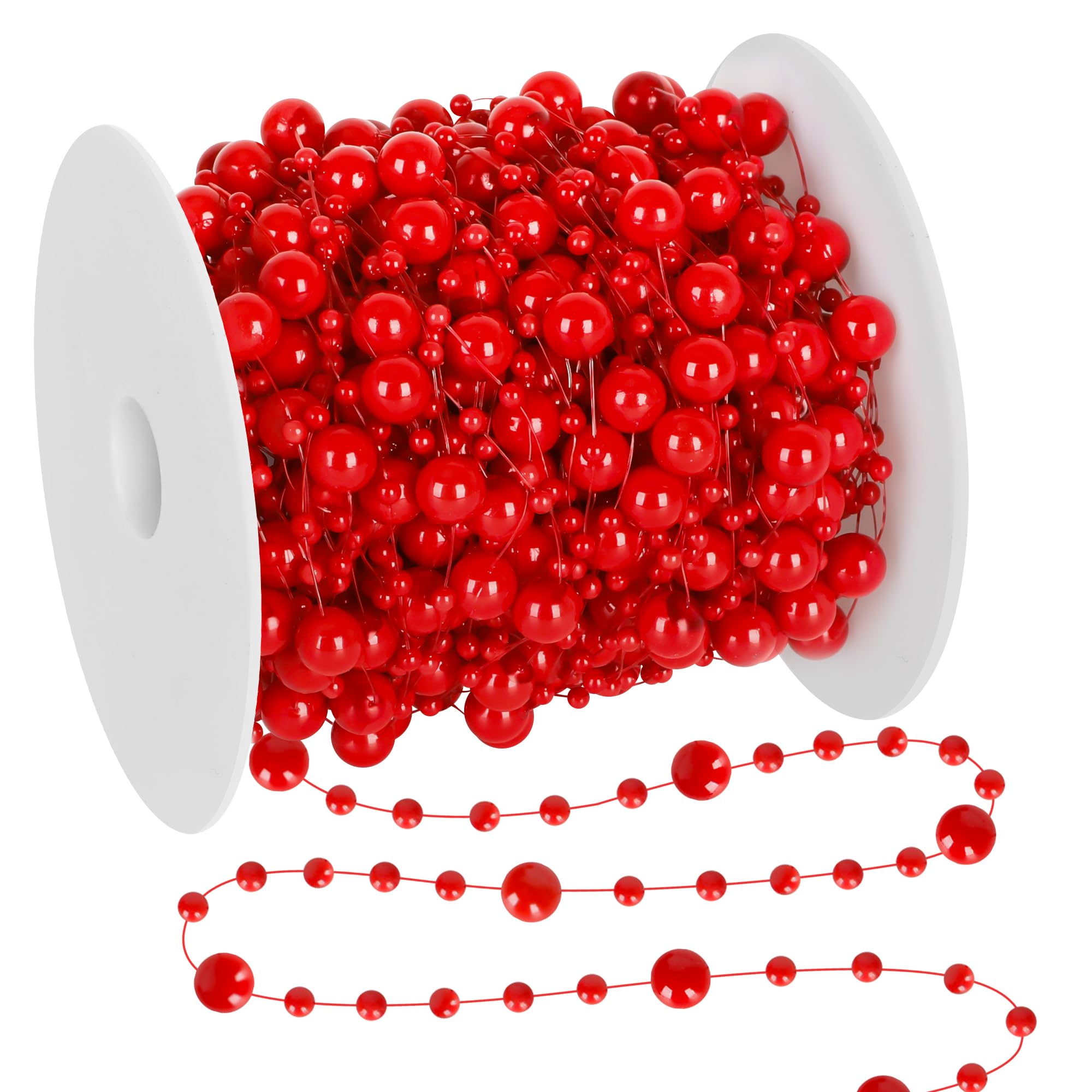 Photo 1 of 100 Feet Christmas Tree Garland, Red Christmas Decorations for Tree, Artificial Beads Strands Chain Xmas Tree Decorations DIY Xmas Beads Strands Chain for Home Fireplace Balcony Decor