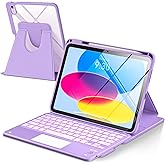 TaIYanG Touchpad for iPad A16 11th/10th Generation Case with Keyboard, 7 Color Backlit 360 Rotation Cover with Pencil Holder,Detachable Keyboard for iPad 11 inch 2025/10th Gen 10.9'' 2022 (Purple)