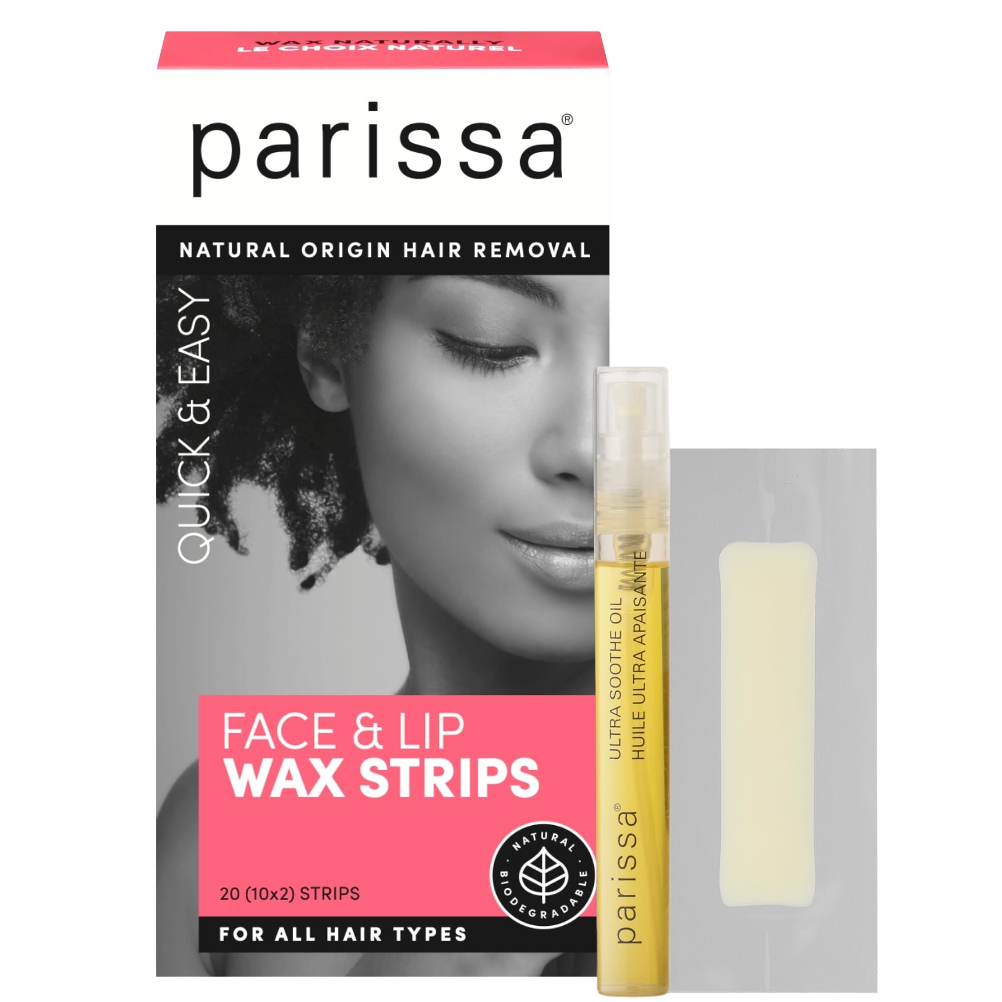 Parissa Face & Lip 20 Biodegradable Wax Strips Kit for At-Home Hair Removal with Ready-to-Use Small Wax Strips for All Hair Types