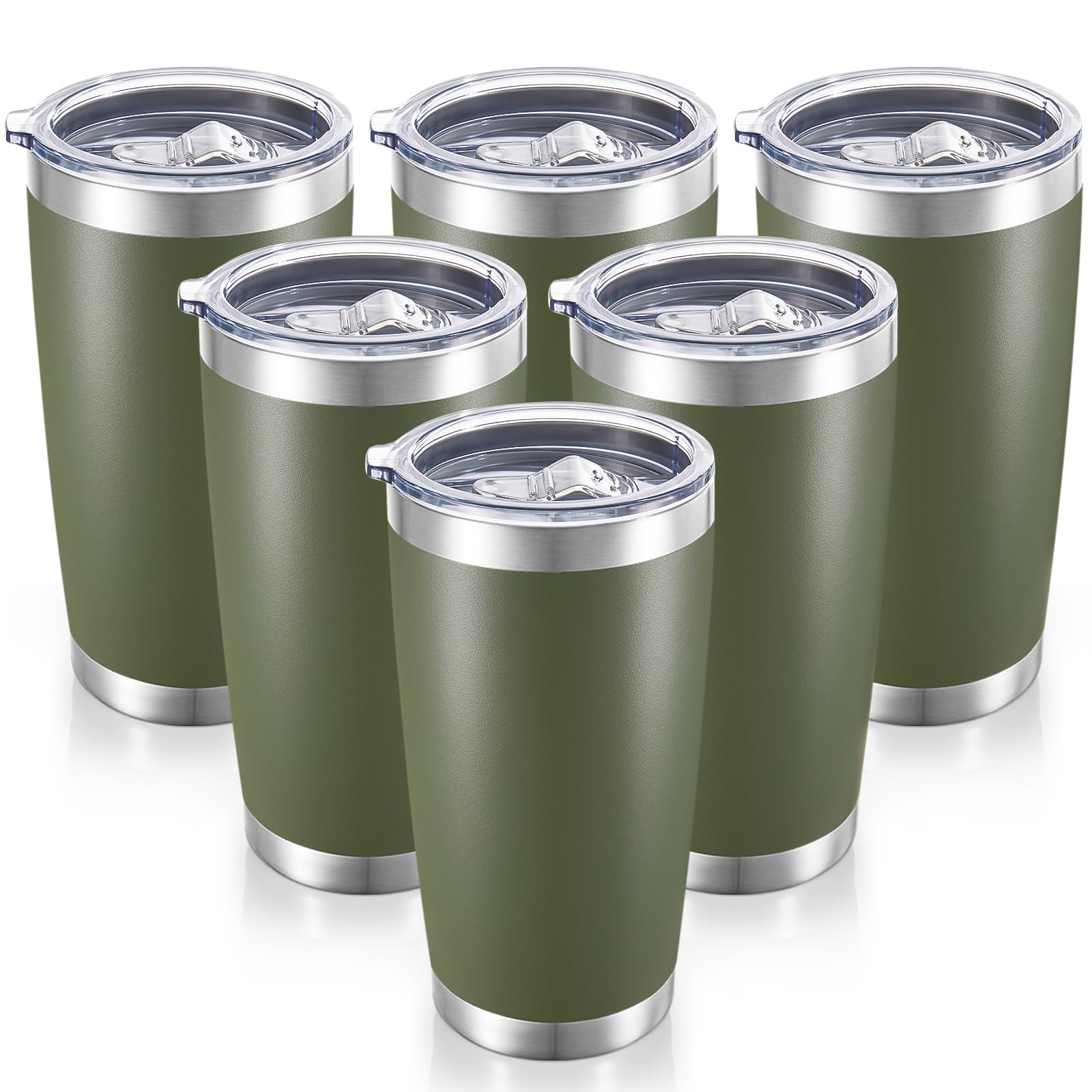 Photo 1 of 20 oz Tumblers Bulk Stainless Steel Tumbler with Lid Double Wall Vacuum Insulated Coffee Mug 20oz Powder Coated Cup for Hot and Cold Drinks, Army Green, 6 pack