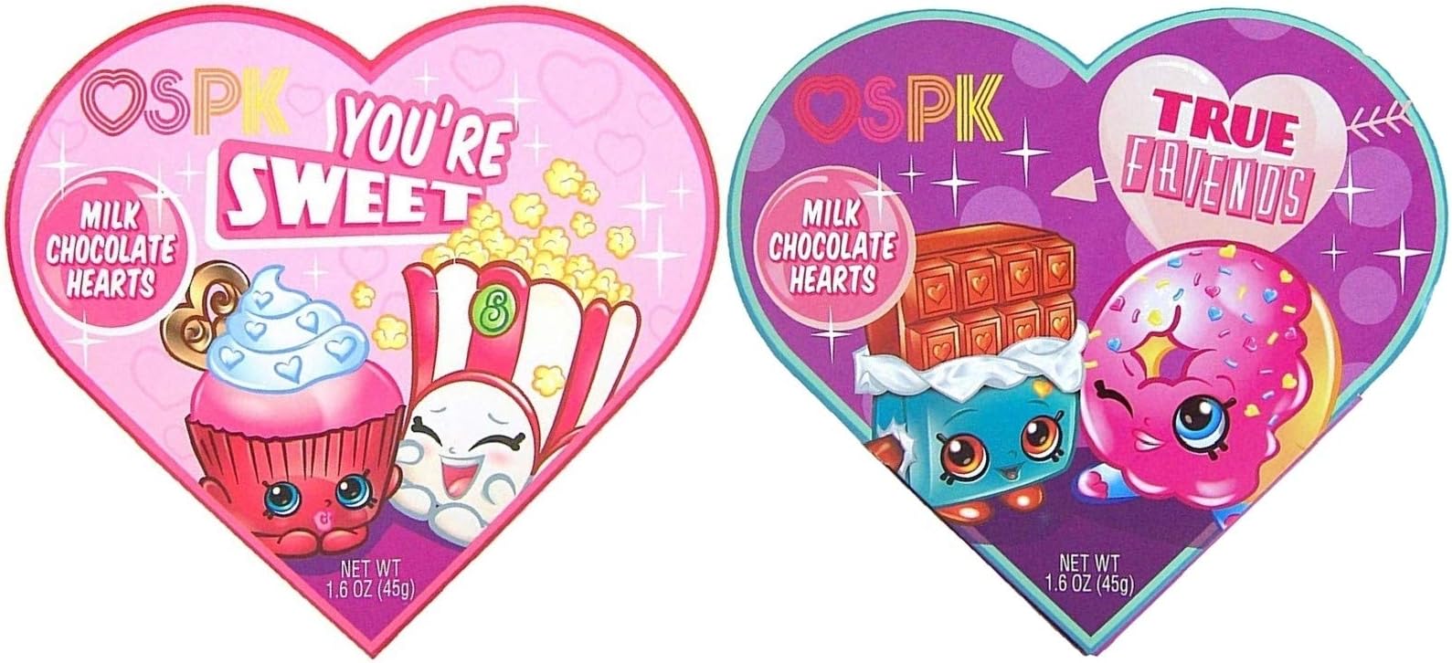 Assorted Valentine's Day Shopkins Gift Box with Milk Chocolate Hearts, Pack of 2
