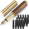 Andibro Handcrafted Wooden Fountain PenShort Paragraph (85mm) Pocket Mini Travel Fountain Pen Fancy Pens with 15 Pcs 2.6mm Black Ink Cartridges for Journaling Office School Supplies (Brown)