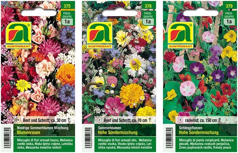 3 Varieties | Flower Seed Assortment | Set for High Summer Flowers | Low Summer Flowers Mix"Flower Lawn" | Creepers High Special Mix