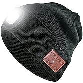 Wireless Music Beanie Hat with Light Unisex Musical Knitted Cap Beanie with Light Built-in Speakers Mic Headphone Beanie Hat Gifts for Men Women Running Camping Fishing