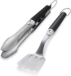 Weber 6645 Grillbesteck Kompakt 2-teilig, Zange und Wender, Edelstahl, schwarz