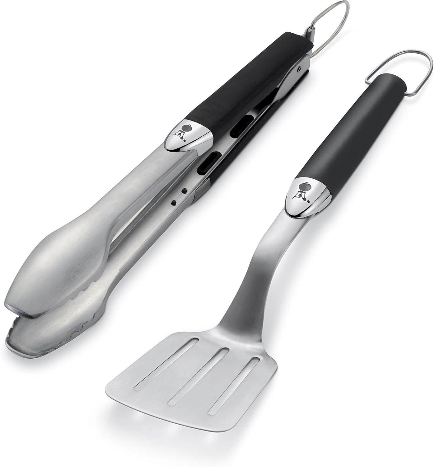 Weber 6645 Grillbesteck Kompakt 2-teilig, Zange und Wender, Edelstahl, schwarz