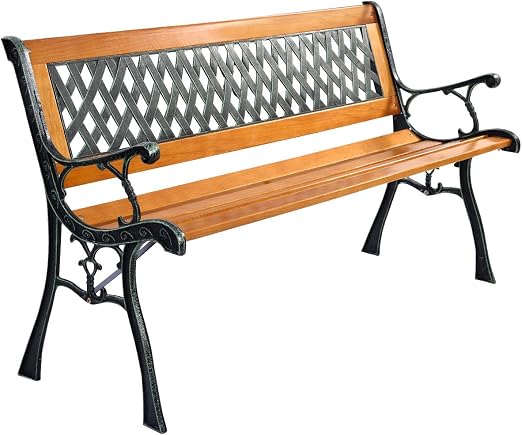 Amazon Com Giantex 50 Patio Park Garden Bench Weather Proof Porch Path Chair 470bls Bearing Capacity Outdoor Furniture With Wood Frame Rugged Durable Cast Iron Structure Kitchen Dining
