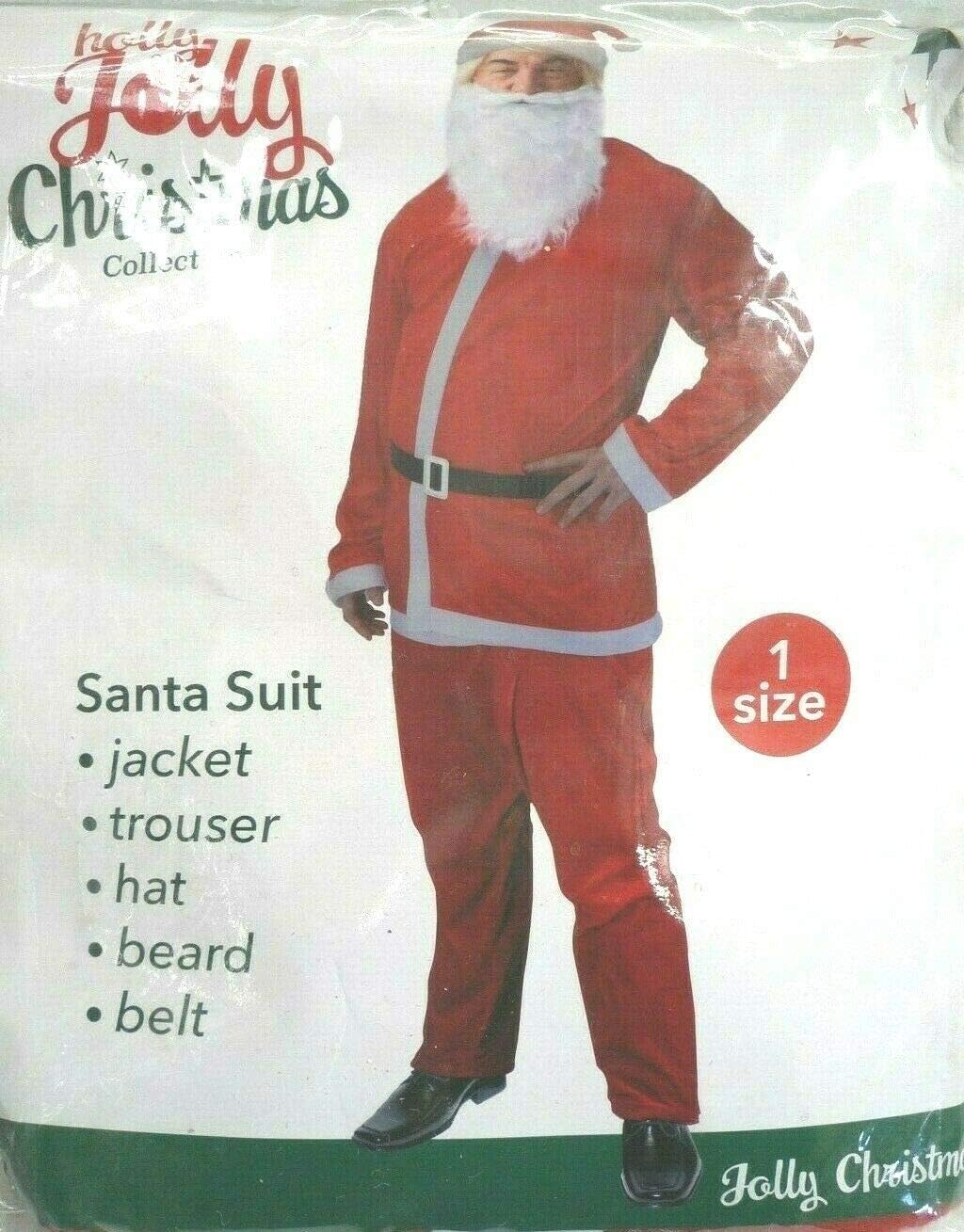 holly jolly Father Christmas Fancy Dress Costume - Mens Fancy Dress Outfit - Santa Claus Fancy Dress - Festive Dressing Up Suit - One Size