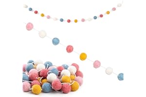 Woolygon Felt Ball Garland Handmade in Nepal - Pom Pom Colorful Rainbow Garland Felt Ball Decor, Christmas Tree Décor, Xmas Holiday Party, Birthday Banner - 60 Balls - Light Rainbow