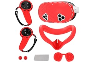 6-in-1 Silicone Cover Set for Meta Quest 3s Accessories, Juylay VR Protective Cover Accessories for Oculus Quest 3S with Facial Interface, Headset Shell Cover, Controller Grip Cover, Joystick Caps,Red