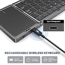 HAMOPY Foldable Keyboard, Leather Tri-Folding