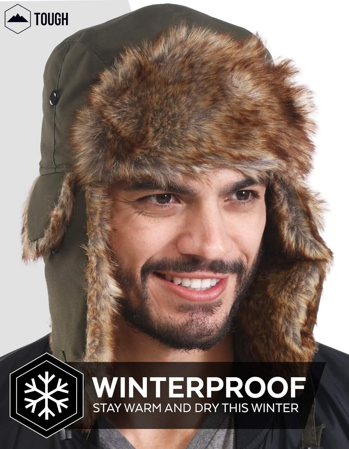 Trapper Hat - Winter Trooper Aviator Earflap Eskimo Hat - Fits Men & Women Army Green : Clothing