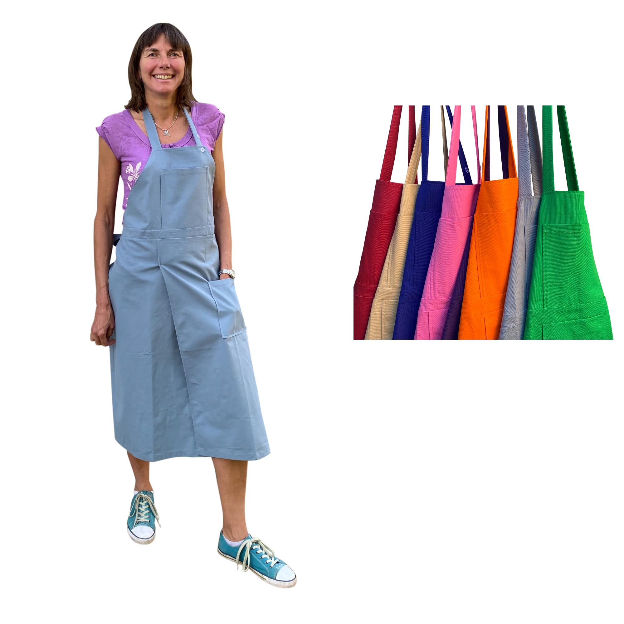 Potters Warehouse Pottery Apron Split Leg with an Adjustable neck strap and 2 pockets 8 Cotton Colours (Grey)