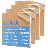 KINLINK 12x12 1/4" 6mm Clear Cast Acrylic Sheets Plastic Board 4 Pack | Plexiglass Sheets 1/4 inch Thick for DIY Project, Craft, Window Glass, Table top, Acrylic Sign and Wedding Invitation