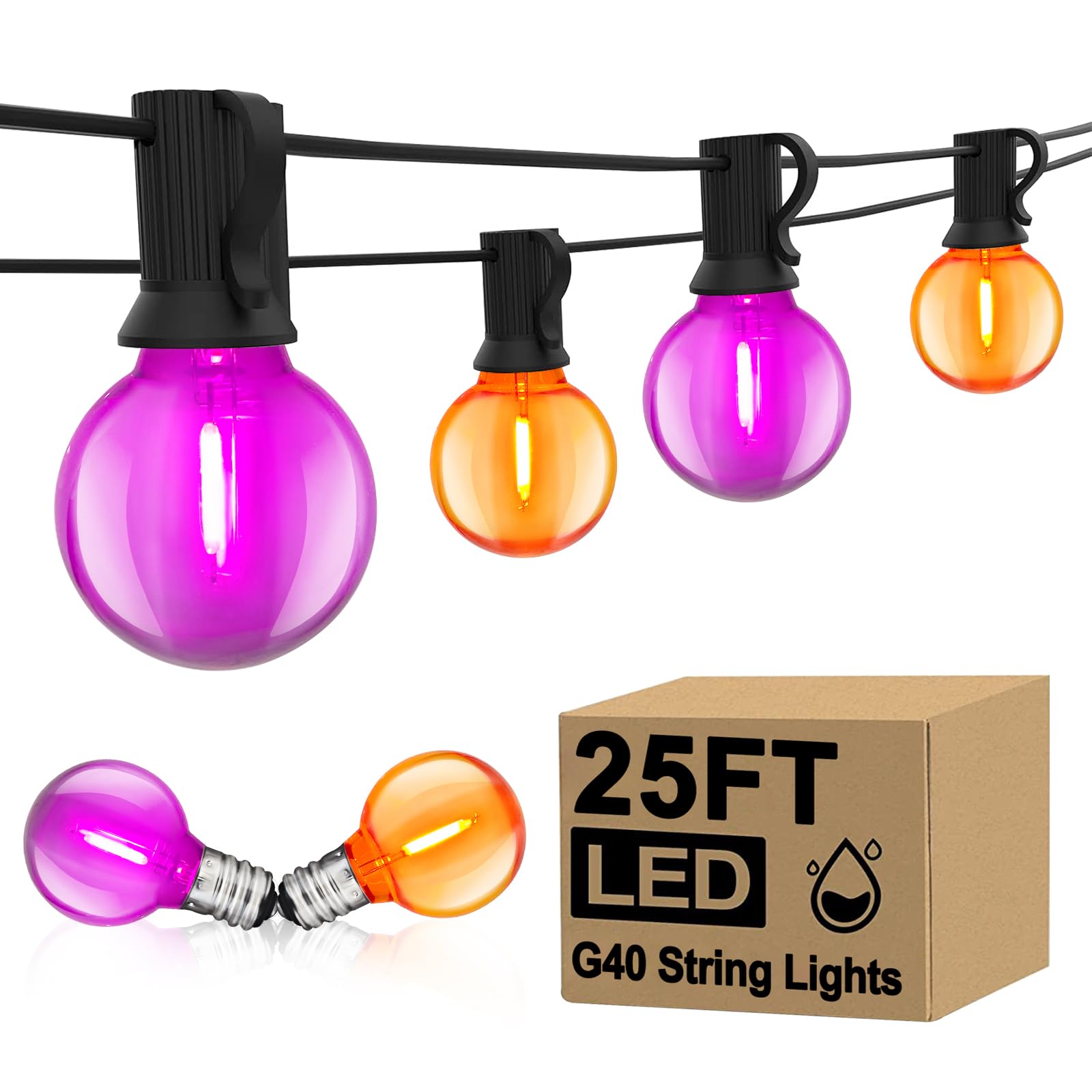 25FT Outdoor Halloween String Lights, G40 Outdoor