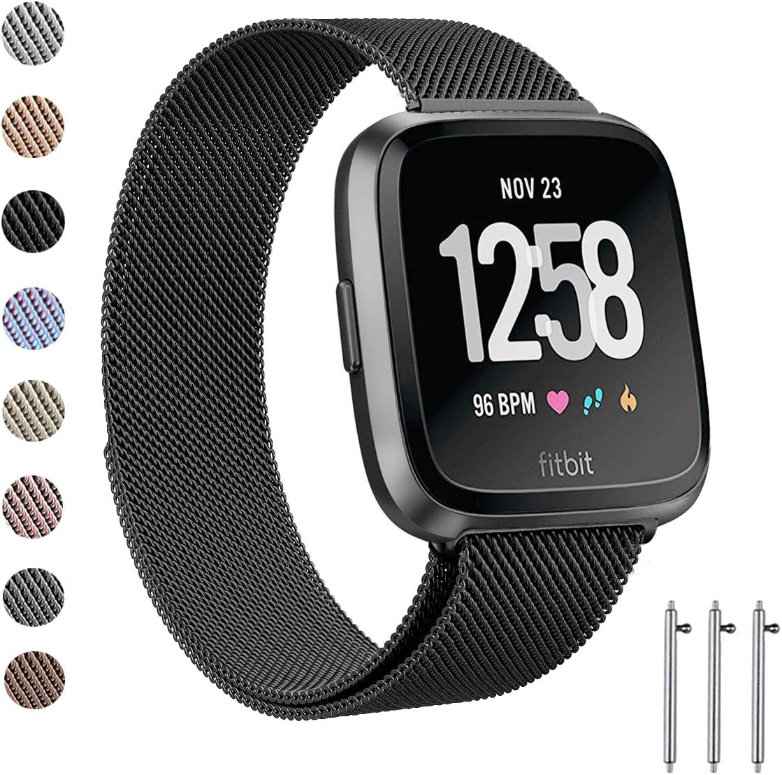 LNOOIU Metal Bands Compatible for Fitbit Versa/Versa Lite Edition/Versa 2, Small and Large Replacement Stainless Steel Metal Wristband Accessories Strap Women Men