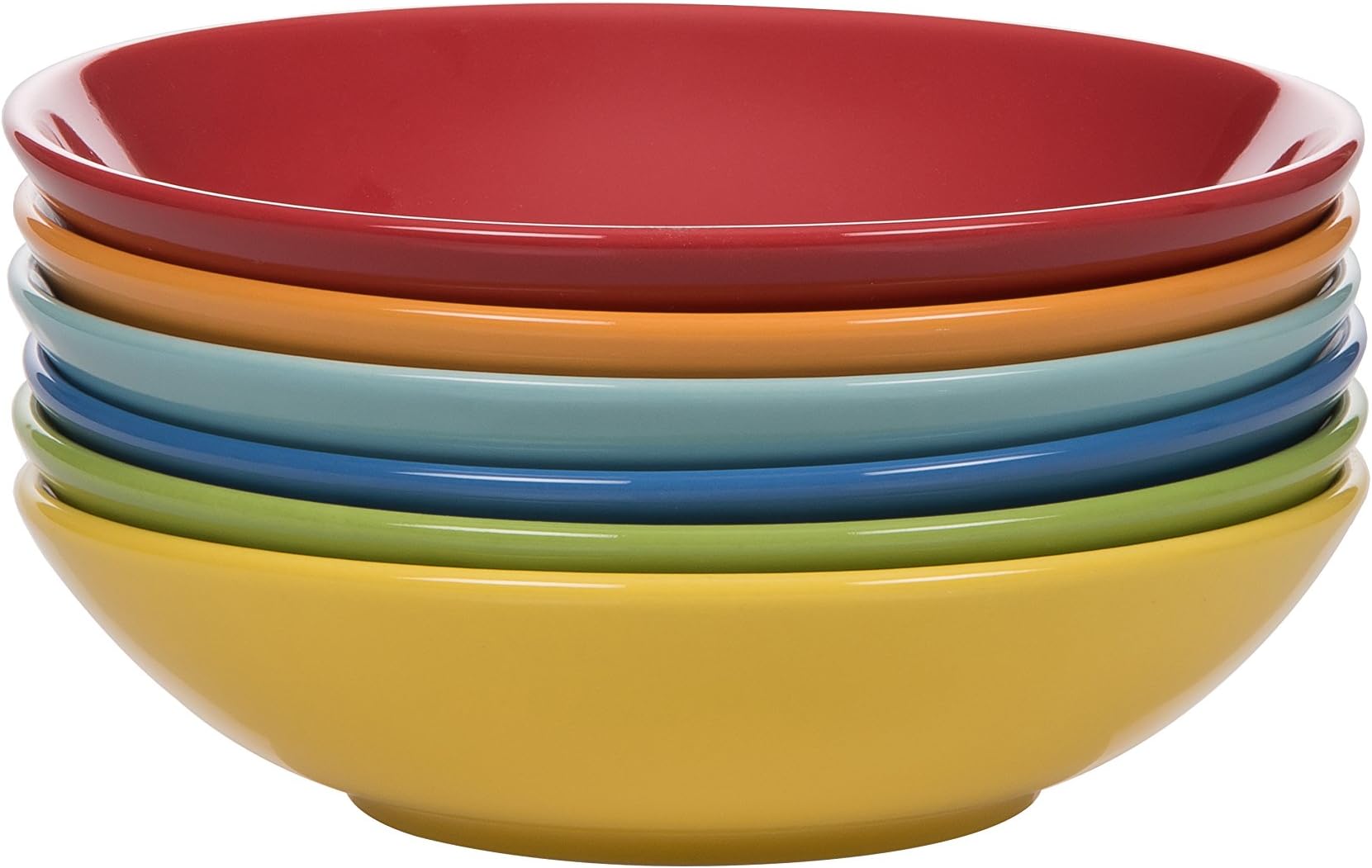 Kaleidos Classic Set of 6 Soup Plates, Stoneware (Stoneware), Yellow/Green/Blue/Light Blue/Orange/Red, 21 x 21 x 10 cm
