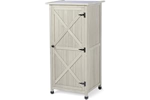 FTCBNet Wooden Outdoor Storage Cabinet, Vertical Garden Tool Shed with Waterproof Metal Roof & 2 Adjustable Shelves Ideal for Yard, Patio, Deck and Porch (Gray, 20" x 24" x 48")