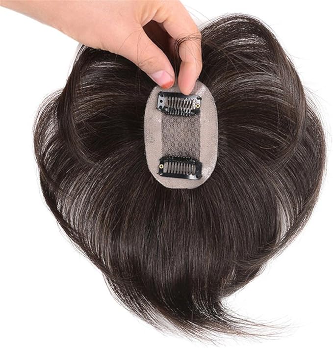 Short Straight Human Hair Toppers 18cm Hand Made Clip in Crown