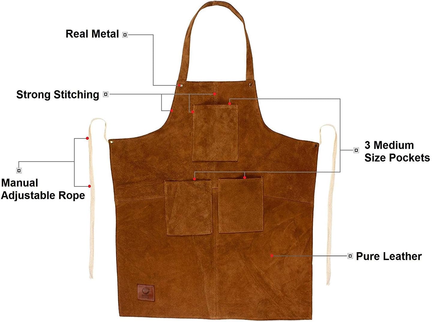 Rustic Town Genuine Leather Grill Work Apron with Tool Pockets ~ Adjustable up to XXL for Men & Women ~ Gift Ideas for Him Her (Tan) - Image 5