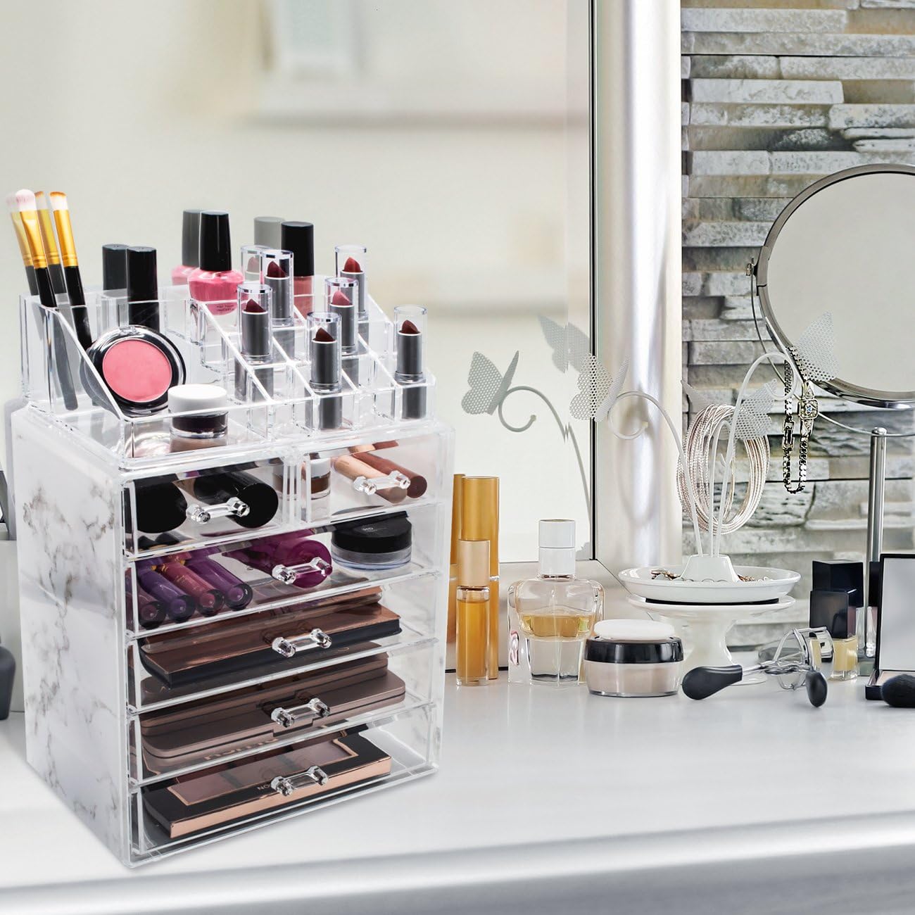 Sorbus Luxe Marble Cosmetic Makeup and Jewelry Storage Case Display - Spacious Design - Great for Bathroom, Dresser, Vanity and Countertop (4 Large, 2 Small Drawers, Marble Print): Home Improvement