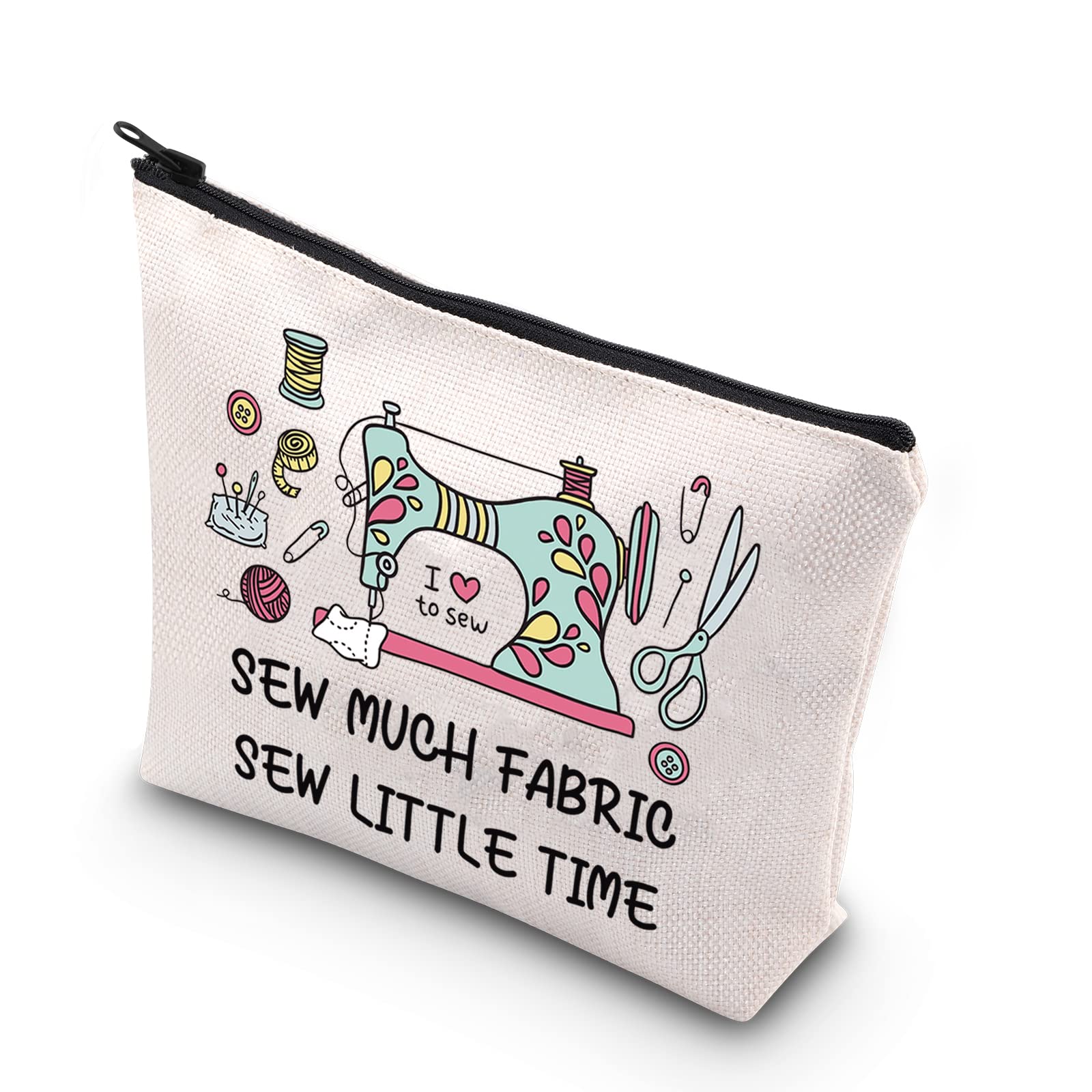 PLITI Sewing Makeup Bag Sewing Machine Gift Funny Quilting Gift for Sew Much Fabric Sew Little Time Quilter Seamstress Gift (Fabric SewingU)