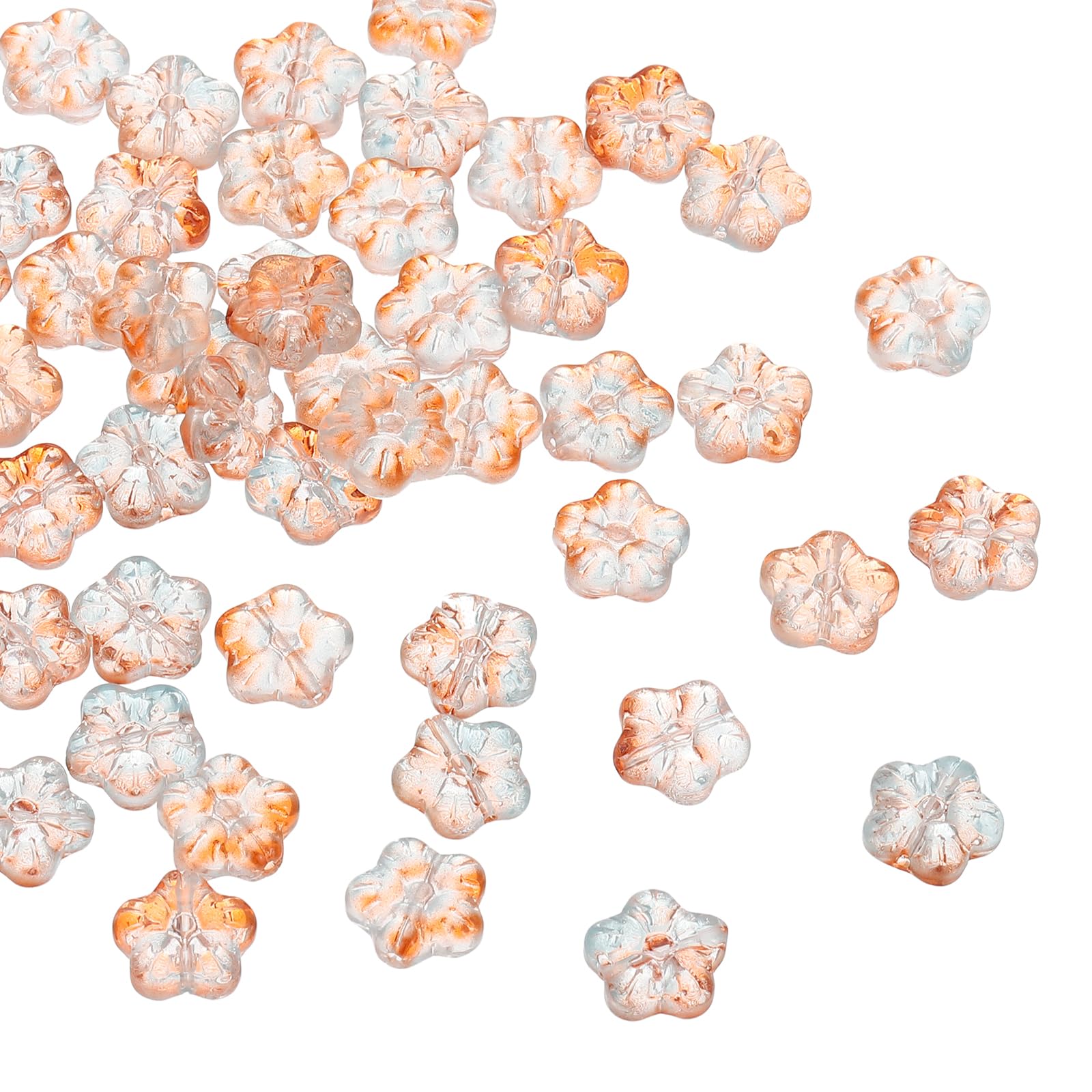 PATIKIL Random Glass Flower Beads, 100Pack Transparent Floral Hibiscus Beads for DIY Jewelry Making Bracelets Bulk, Blue/Orange